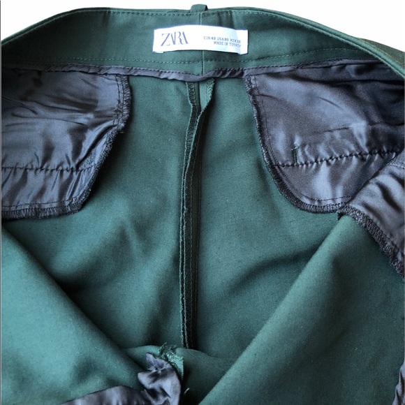 Zara Forest Green Mid Rise High Low Hemline Trouser Pants Size 8 - Picture 5 of 16